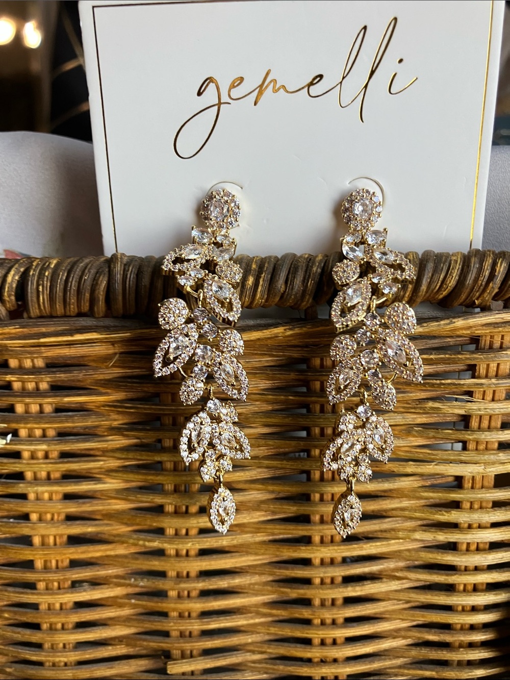 Gorgeous Gemelli Gold Crystal Leaf Drop Earrings with a FREE GIFT!!!